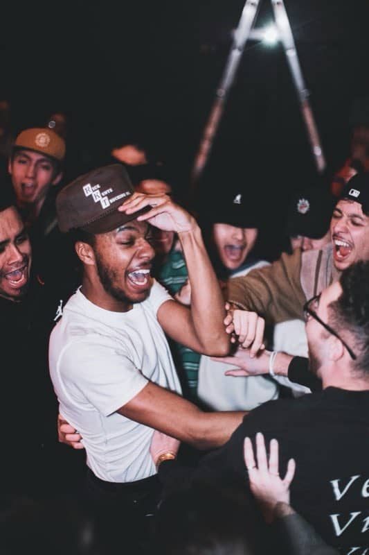 Crowd shouting along at a packed show