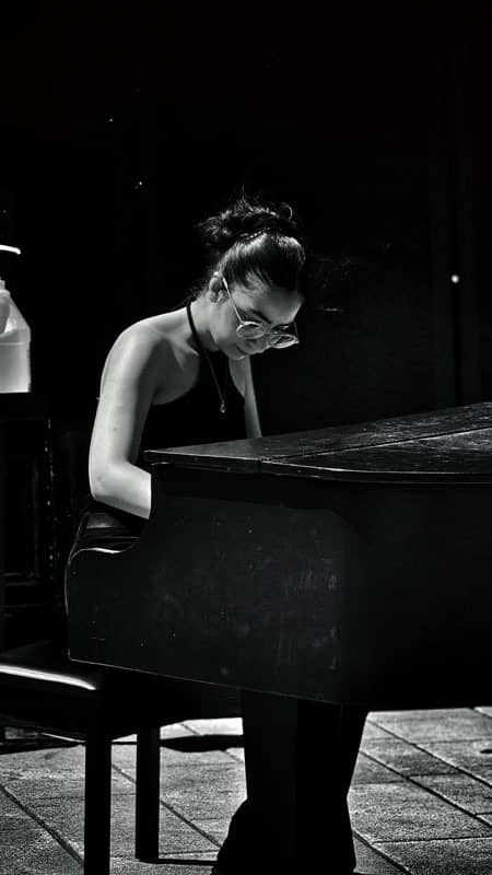 Pianist at a grand piano